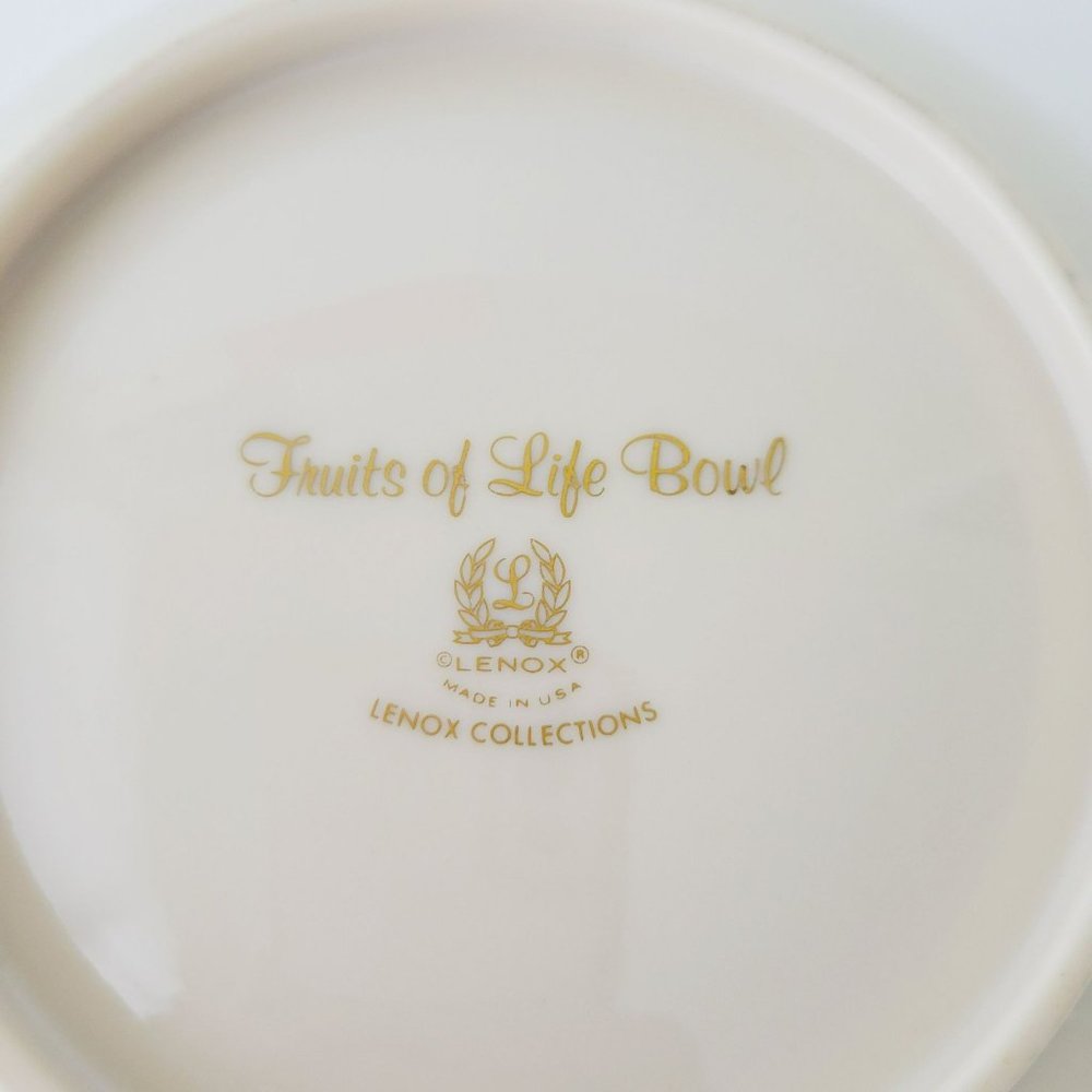 Lenox Fruits of Life Serving Bowl, Gold Trim Embossed Fruit Vintage USA Made - Picture 7 of 14